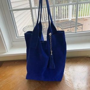 Vintage electric blue suede tote bag